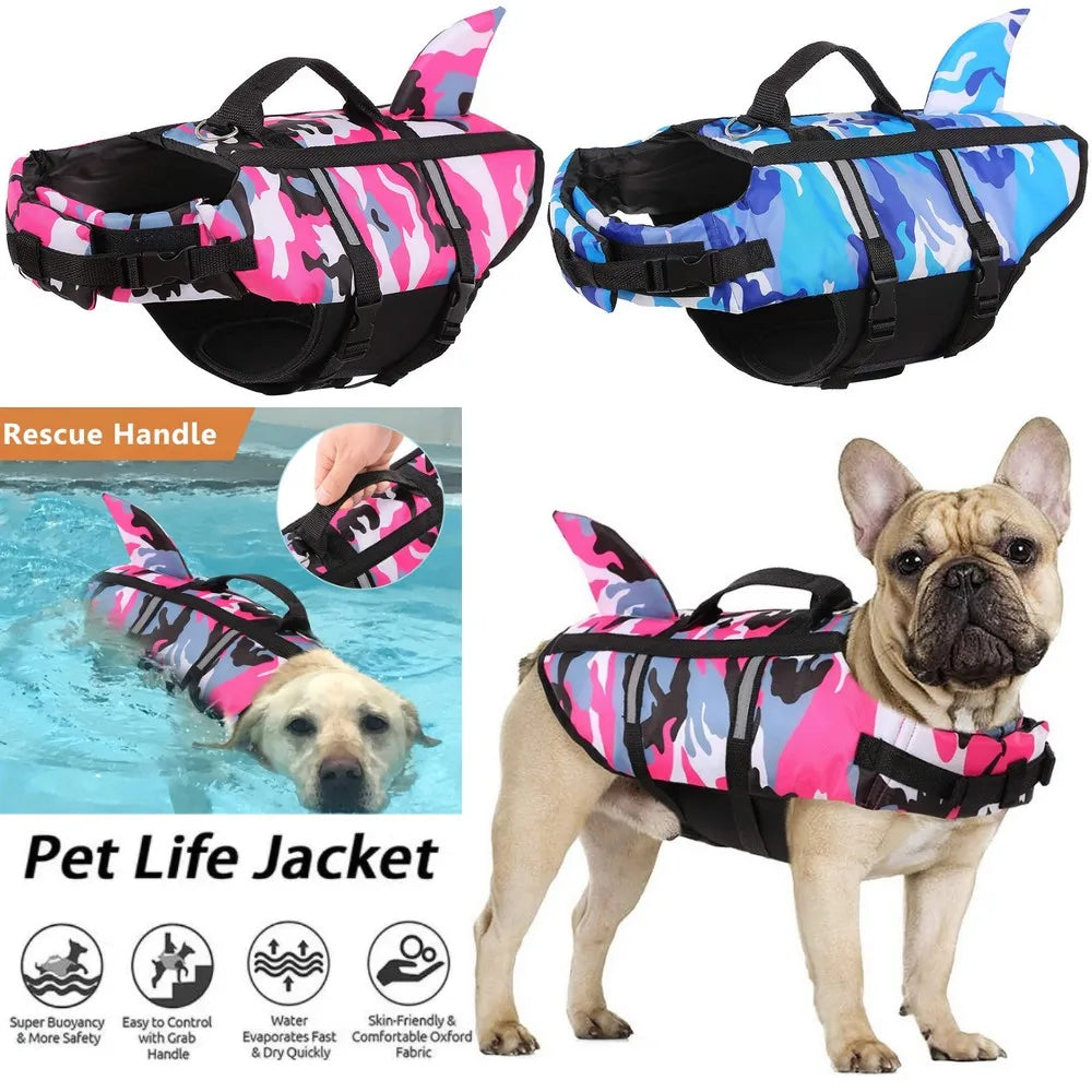 🦈🐶 Pet Dog Life Jacket Swimming Vest & Harness