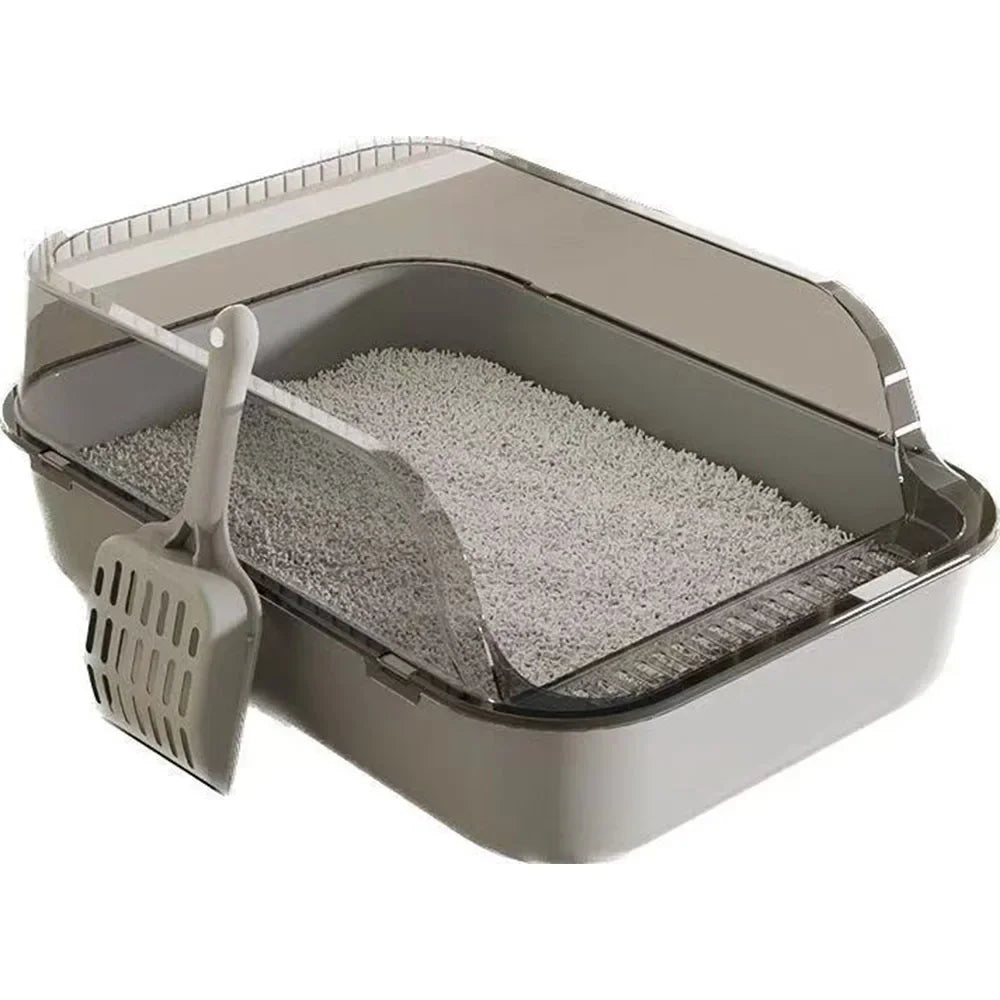 😺🐾 Semi-Enclosed Cat Litter Box Splashproof Tray