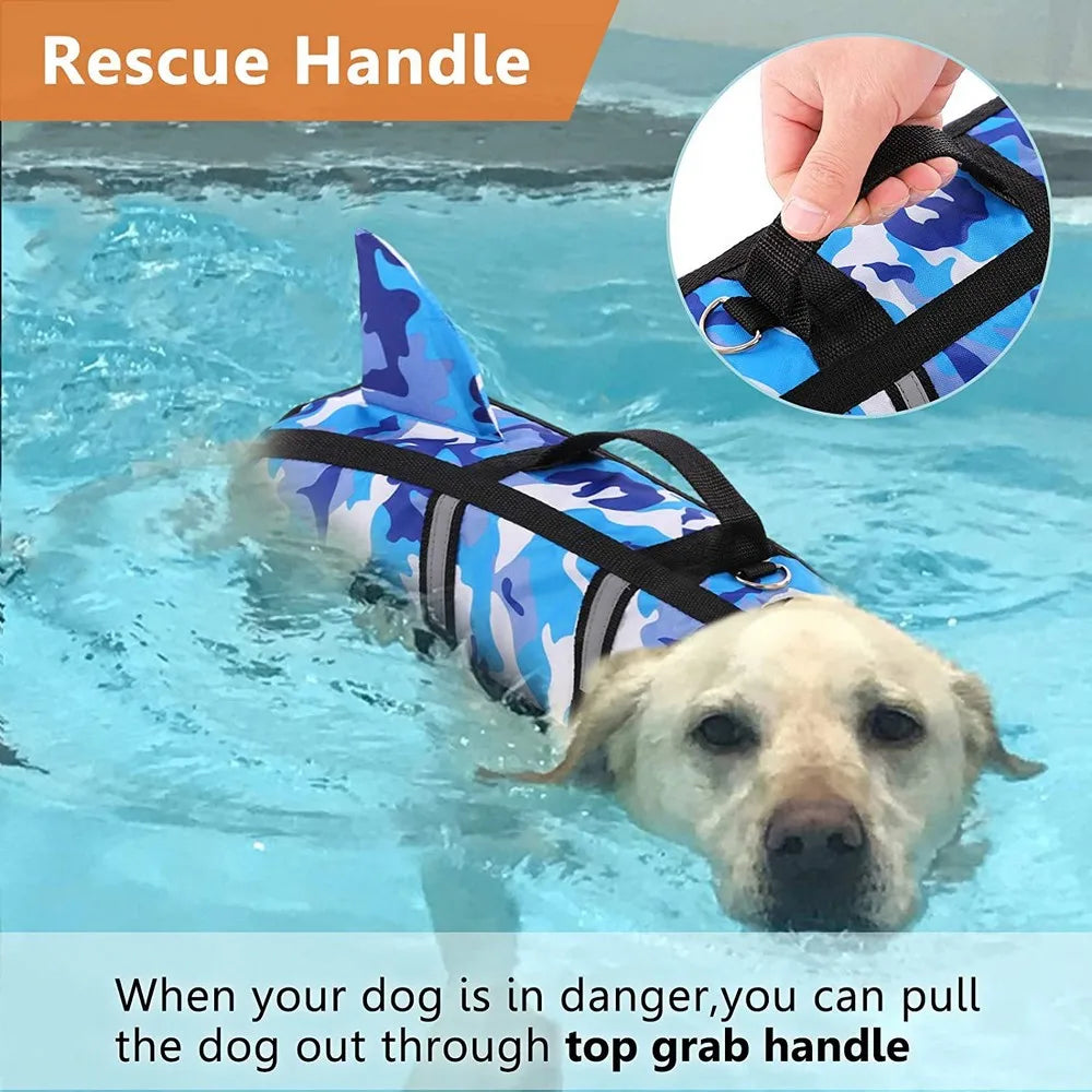 🦈🐶 Pet Dog Life Jacket Swimming Vest & Harness