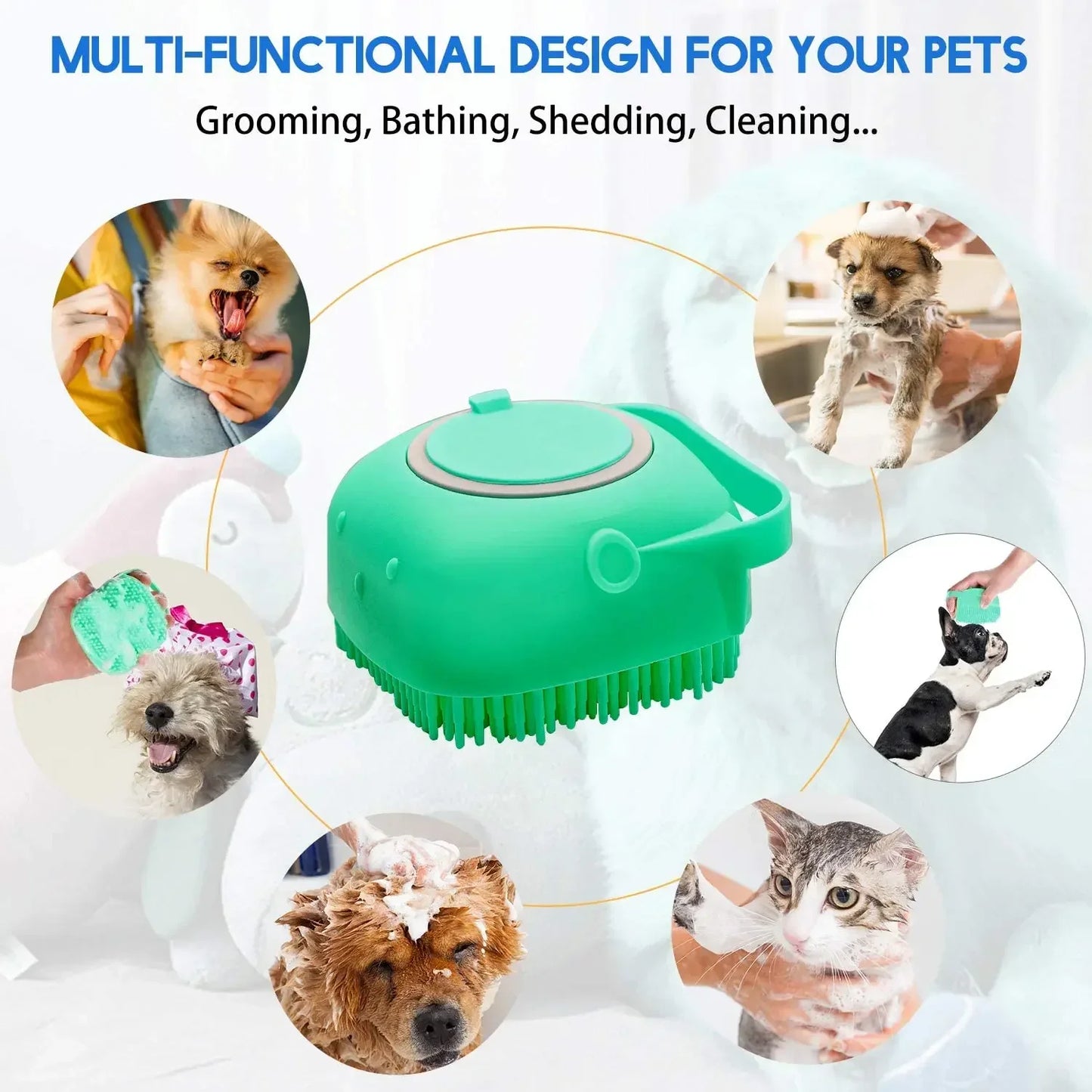🛁🐾 Pet Shampoo Brush Silicone Bath & Massage Comb