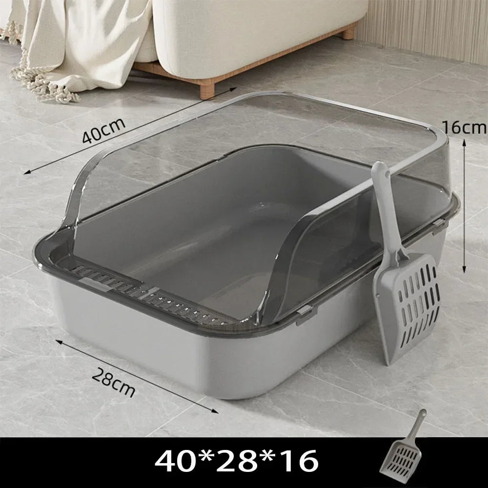 😺🐾 Semi-Enclosed Cat Litter Box Splashproof Tray