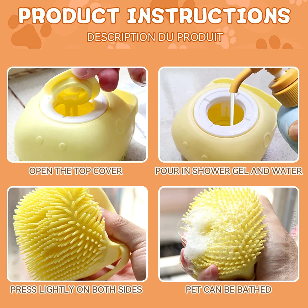 🛁🐾 Dog & Cat Bathing Brush Silicone Massage & Shampoo Dispenser