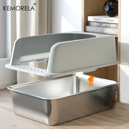 😺 XL Stainless Steel Cat Litter Box  High-Sided, Odor-Free & Durable