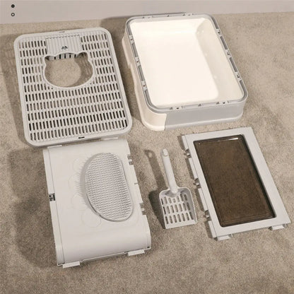 😺🐾 Foldable Cat Litter Box Front & Top Entry with Scoop