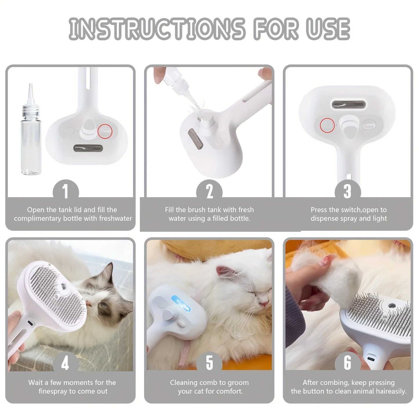 💦🐾 Pet Spray Comb Grooming & Hair Remover Brush for Cats & Dogs