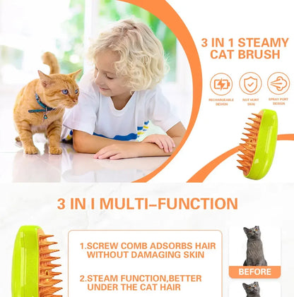 🌫️🐾 3-in-1 Steam Pet Brush Groom, Massage & De-Shed