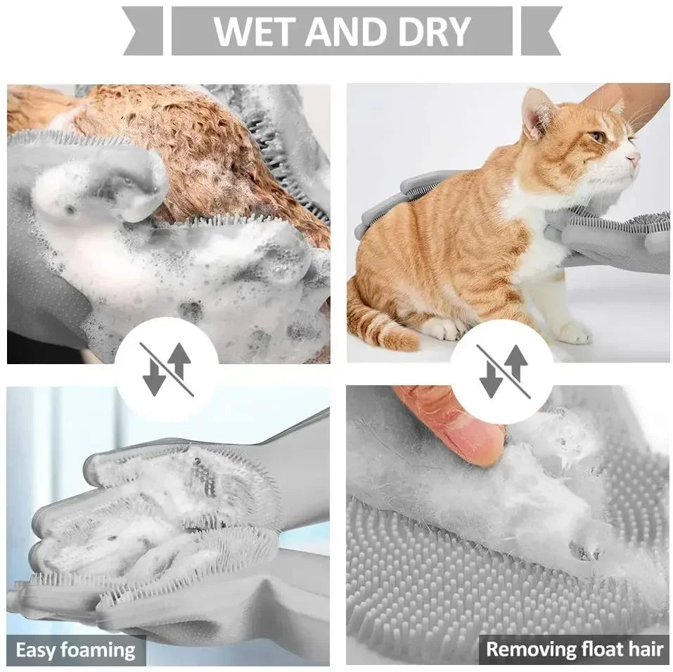 🧤🐾 Pet Grooming & Bathing Gloves Hair Removal & Massage