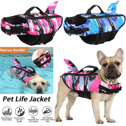 🦈🐶 Pet Dog Life Jacket Swimming Vest & Harness