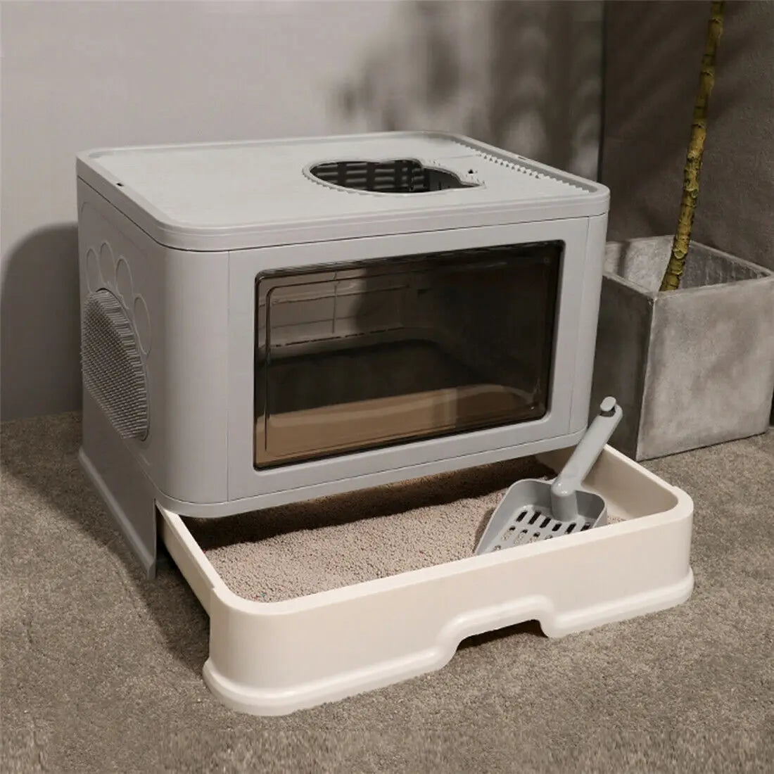 😺🐾 Foldable Cat Litter Box Front & Top Entry with Scoop