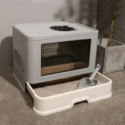 😺🐾 Foldable Cat Litter Box Front & Top Entry with Scoop