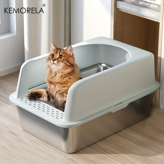 😺 XL Stainless Steel Cat Litter Box  High-Sided, Odor-Free & Durable