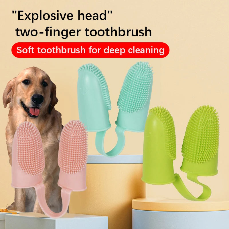 🦷🐾 Dual Finger Pet Toothbrush Dog & Cat Oral Care