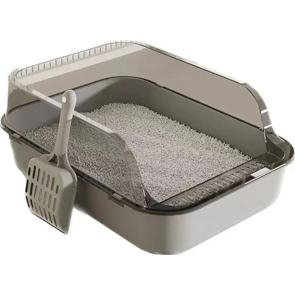 😺🐾 Semi-Enclosed Cat Litter Box Splashproof Tray