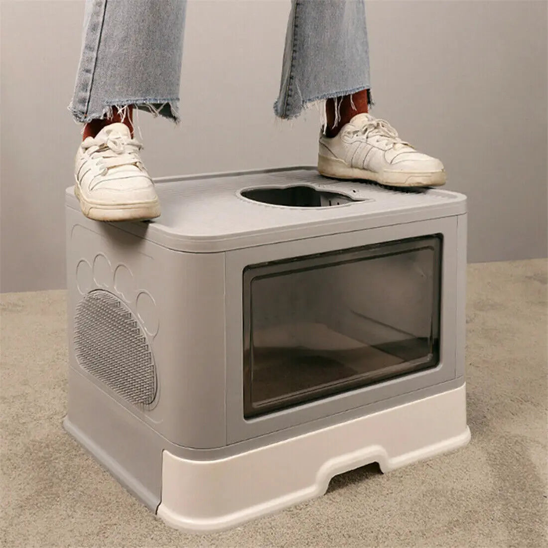😺🐾 Foldable Cat Litter Box Front & Top Entry with Scoop