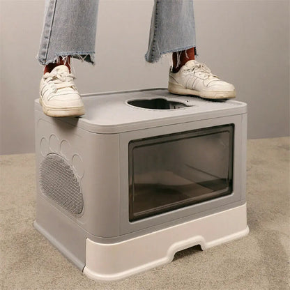 😺🐾 Foldable Cat Litter Box Front & Top Entry with Scoop