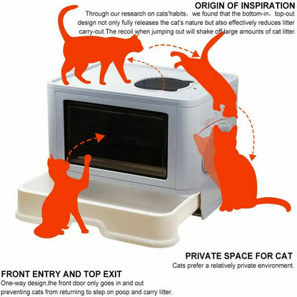 😺🐾 Foldable Cat Litter Box Front & Top Entry with Scoop