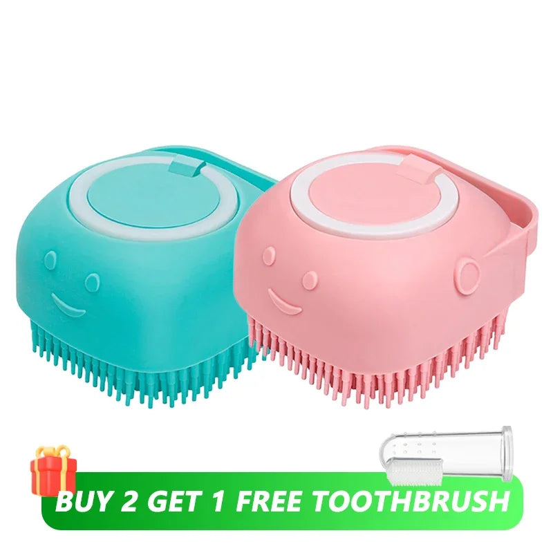 🛁🐾 Dog & Cat Bathing Brush Silicone Massage & Shampoo Dispenser
