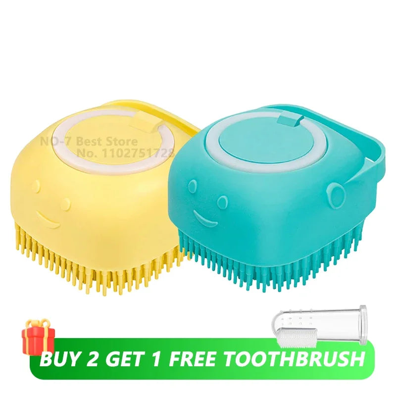 🛁🐾 Dog & Cat Bathing Brush Silicone Massage & Shampoo Dispenser