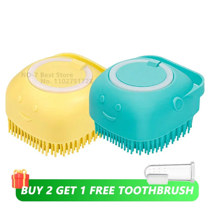 🛁🐾 Dog & Cat Bathing Brush Silicone Massage & Shampoo Dispenser