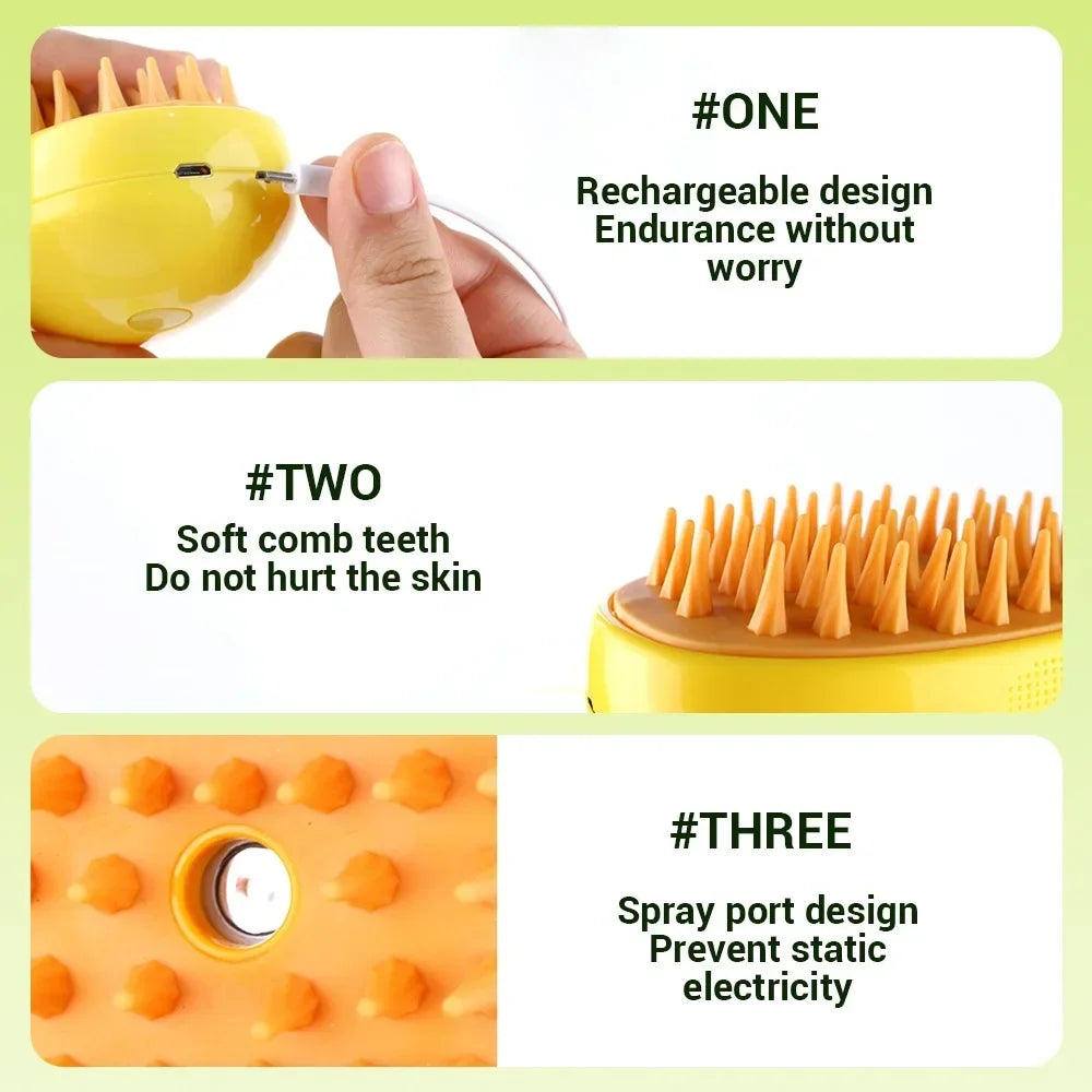 🌫️🐾 3-in-1 Steam Pet Brush Groom, Massage & De-Shed