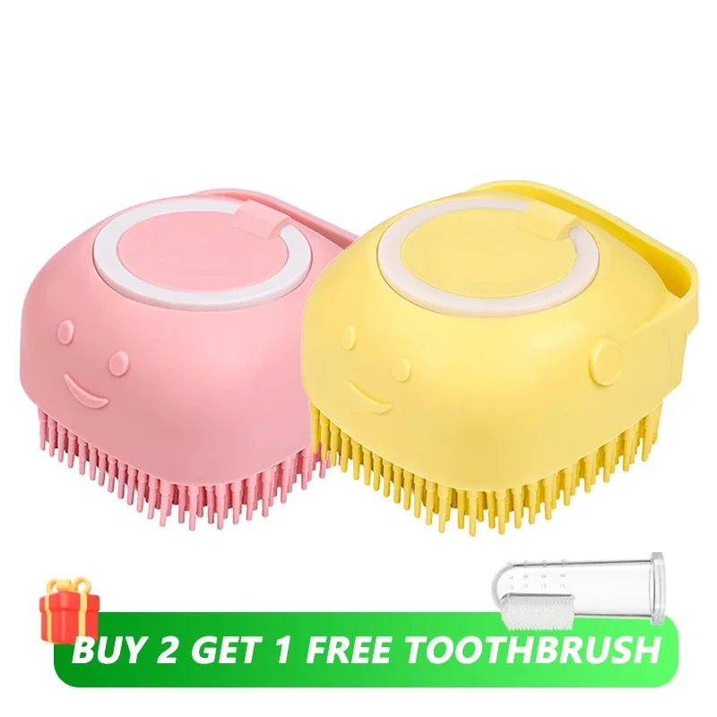 🛁🐾 Dog & Cat Bathing Brush Silicone Massage & Shampoo Dispenser