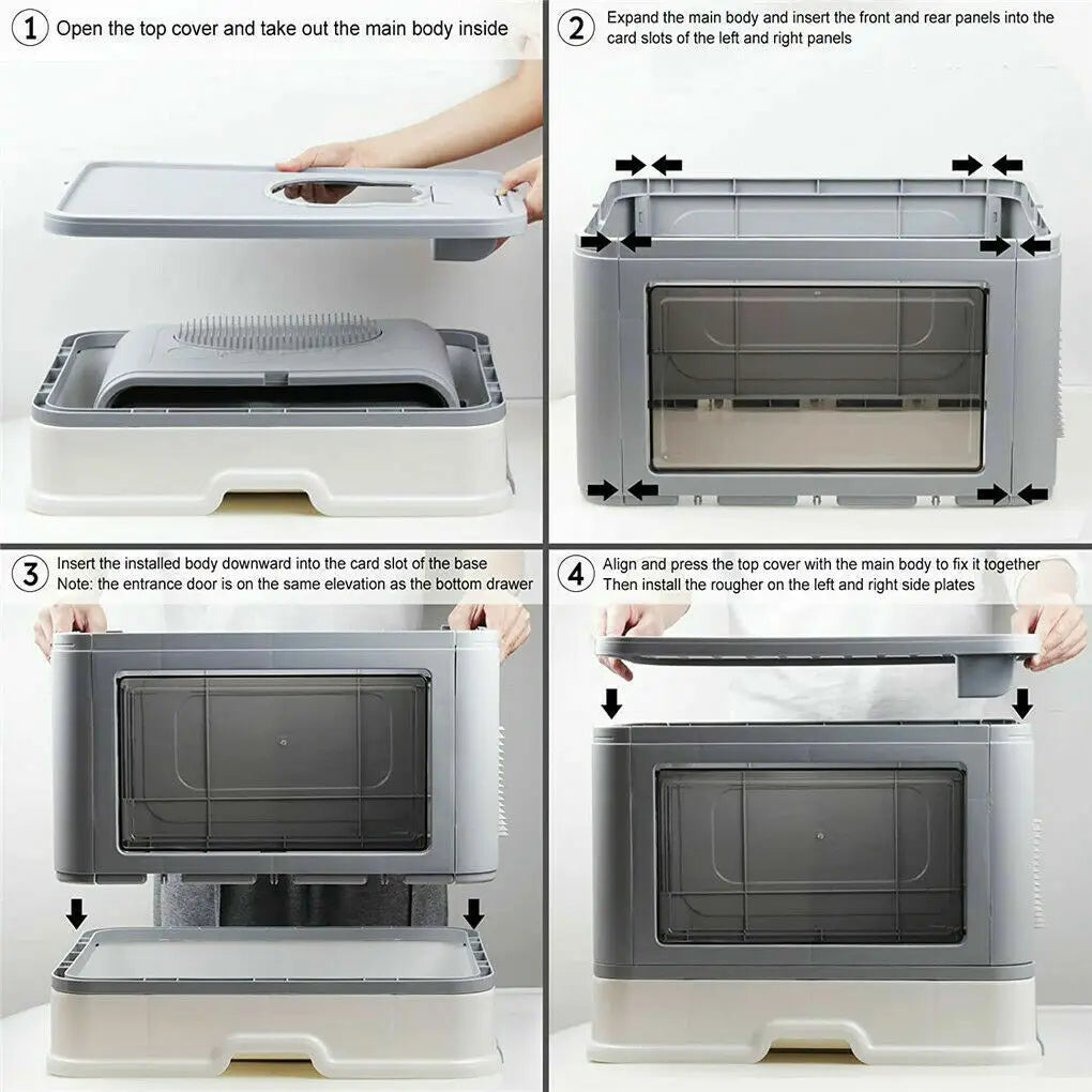 😺🐾 Foldable Cat Litter Box Front & Top Entry with Scoop