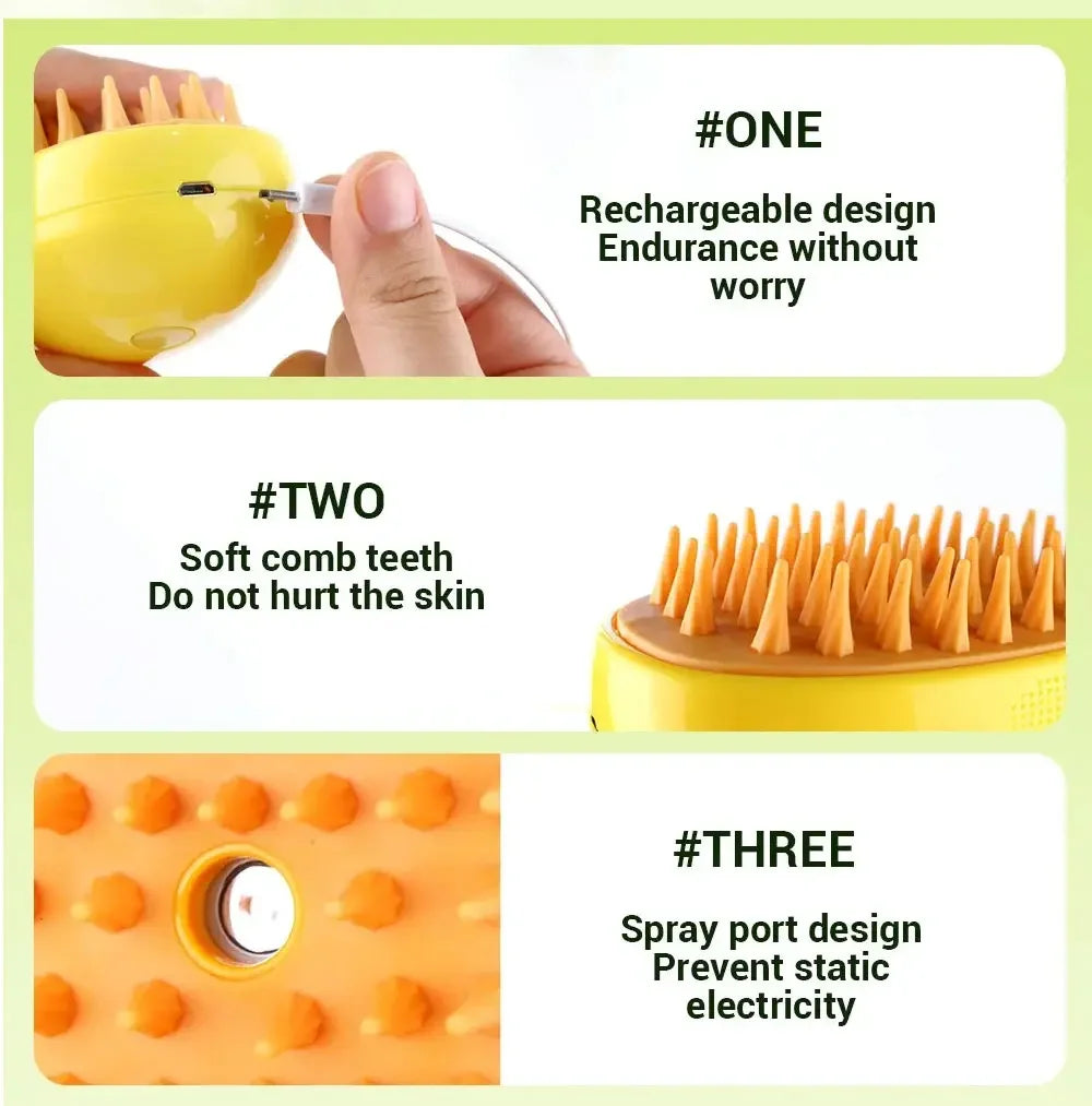 🌫️🐾 3-in-1 Steam Pet Brush Groom, Massage & De-Shed