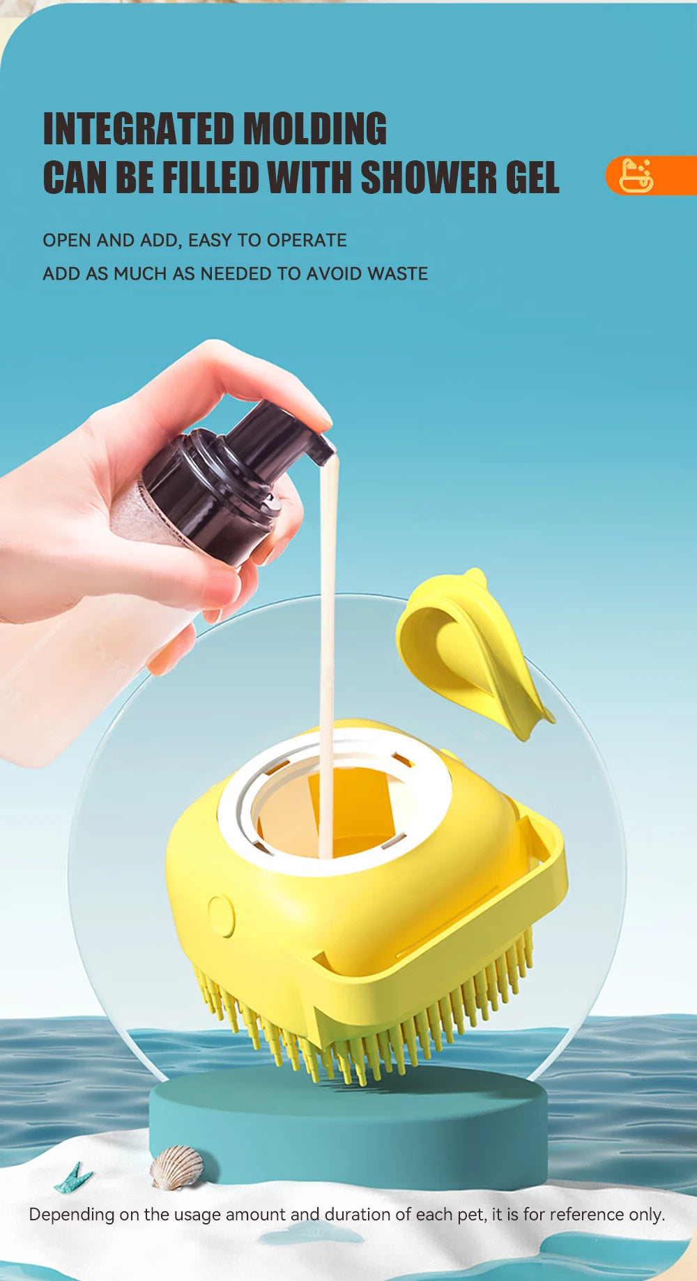 🛁🐾 Dog & Cat Bathing Brush Silicone Massage & Shampoo Dispenser