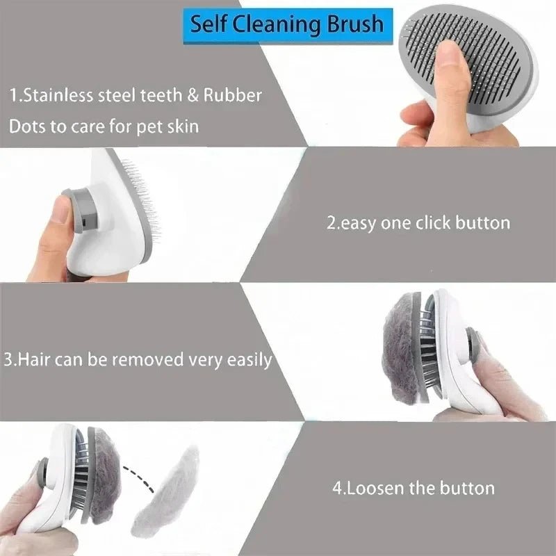 🐶🐱 Self-Cleaning Pet Brush Hair Remover & Grooming Comb