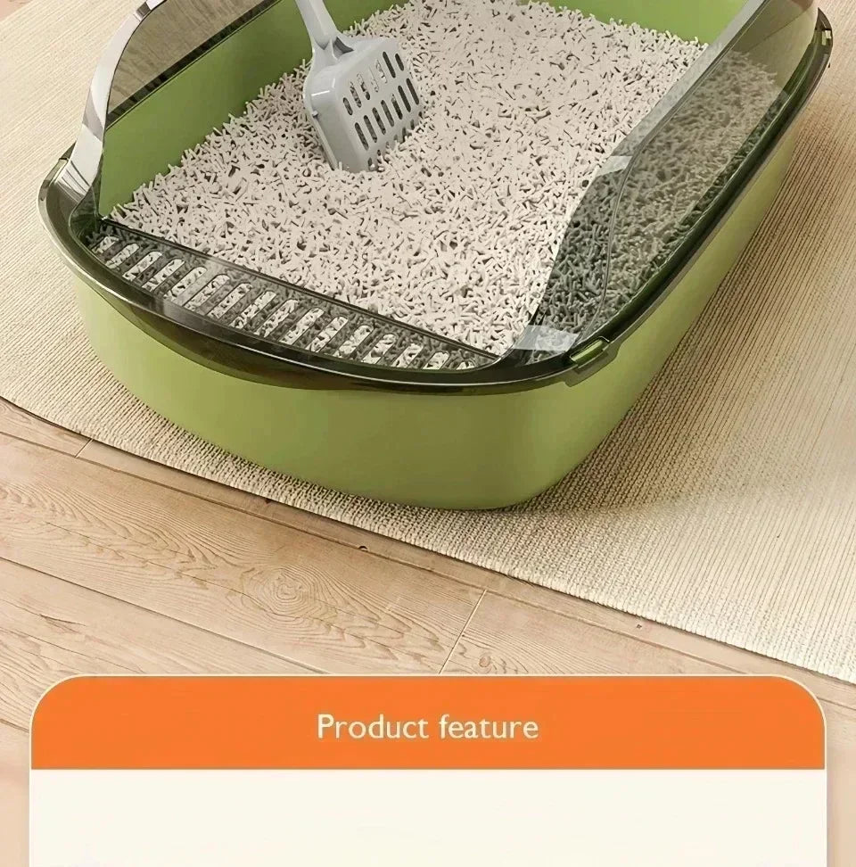 😺🐾 Semi-Enclosed Cat Litter Box Splashproof Tray