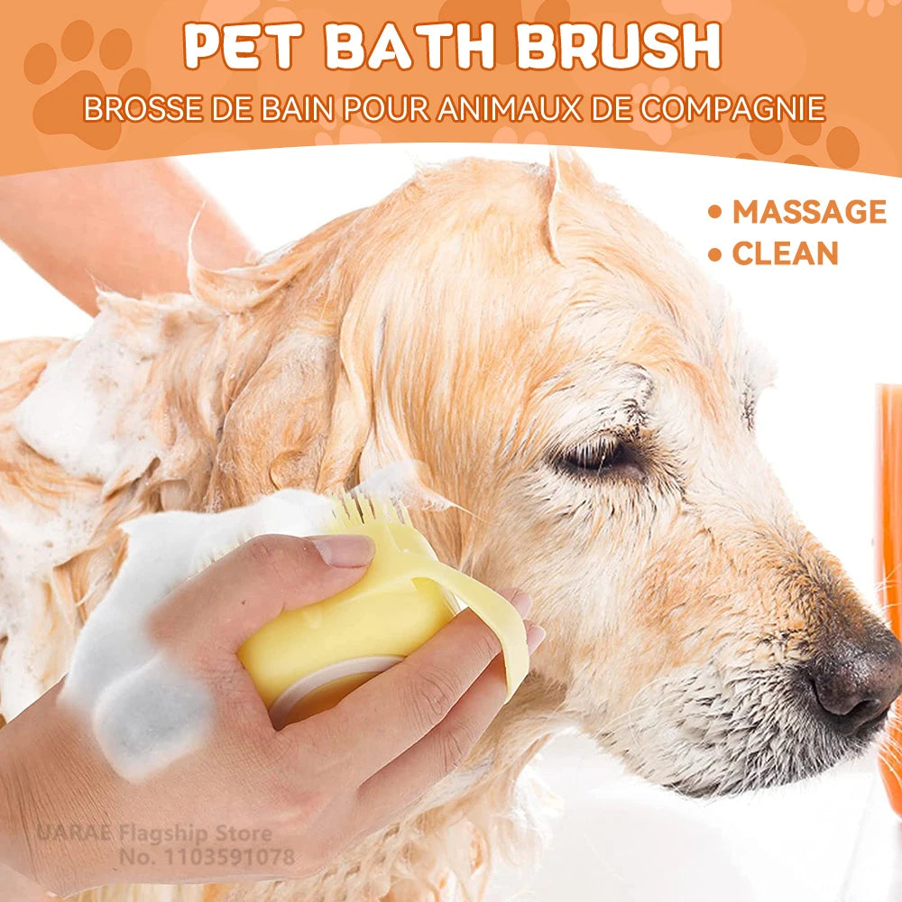 🛁🐾 Dog & Cat Bathing Brush Silicone Massage & Shampoo Dispenser