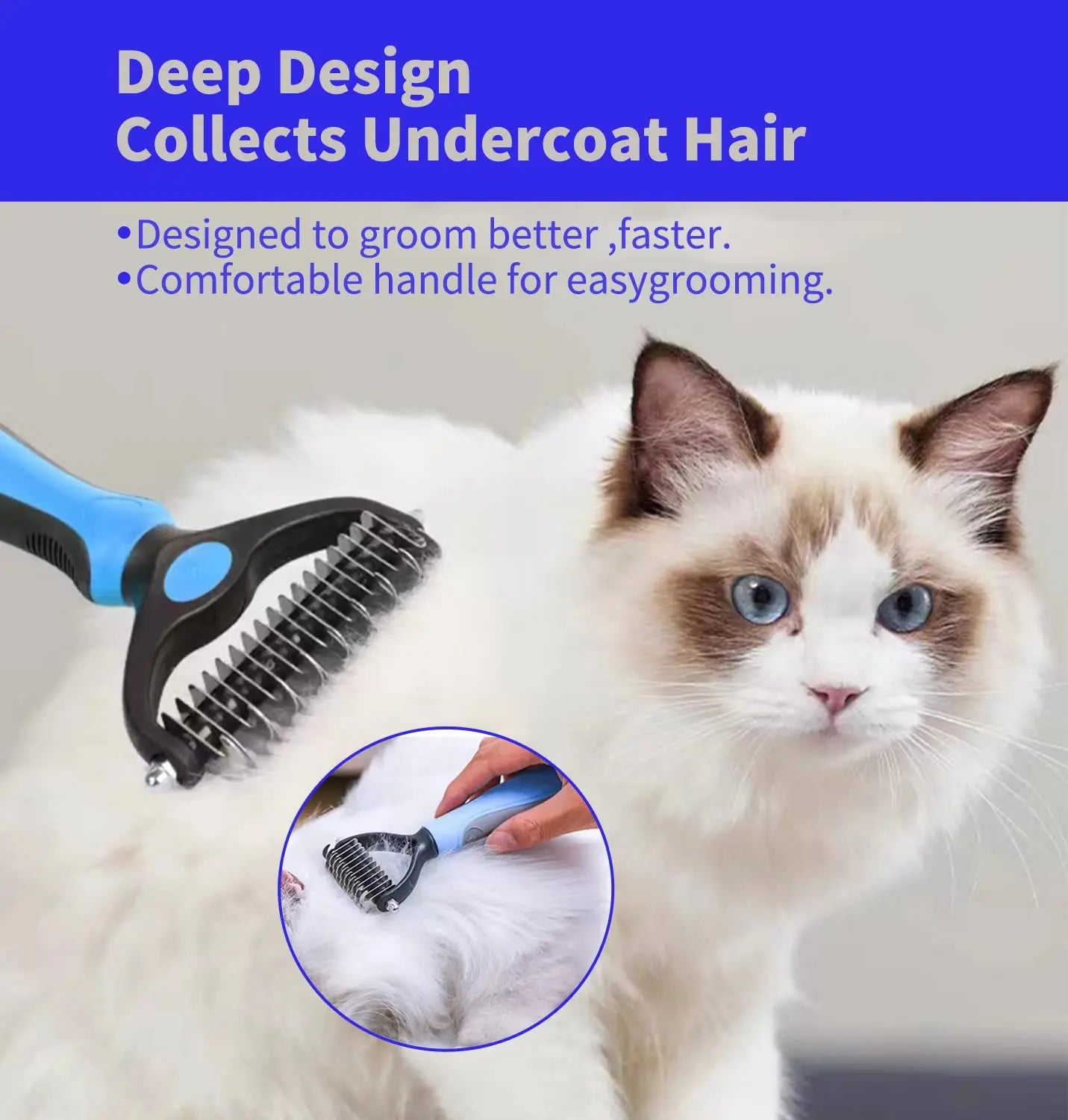 🐾 Pet Deshedding Brush ✂️ Hair Remover & Knot Cutter for Cats & Dogs
