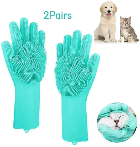 🧤🐾 Pet Grooming & Bathing Gloves Hair Removal & Massage