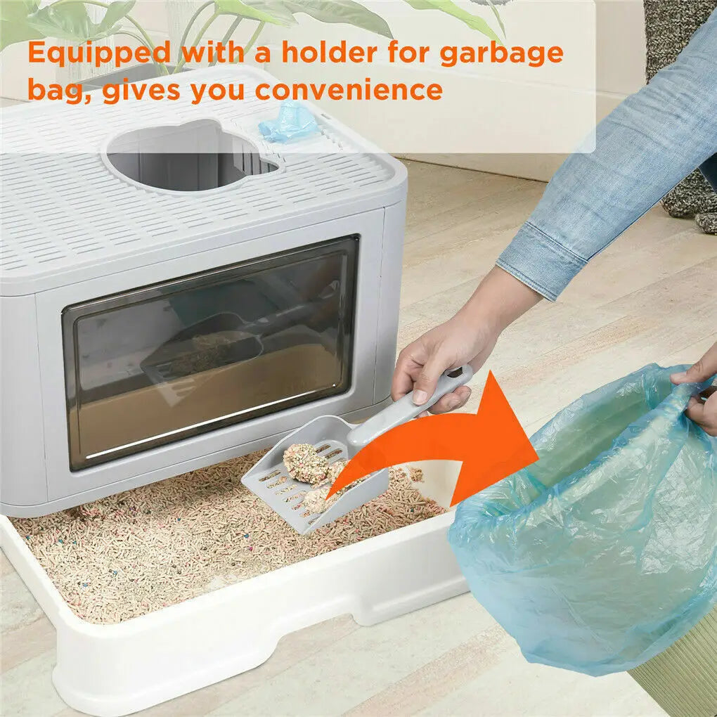 😺🐾 Foldable Cat Litter Box Front & Top Entry with Scoop