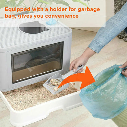 😺🐾 Foldable Cat Litter Box Front & Top Entry with Scoop