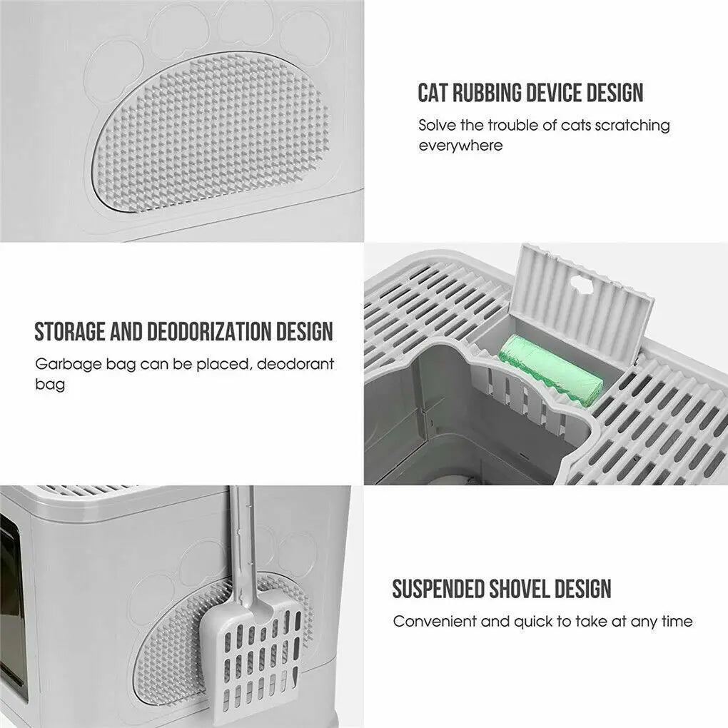 😺🐾 Foldable Cat Litter Box Front & Top Entry with Scoop