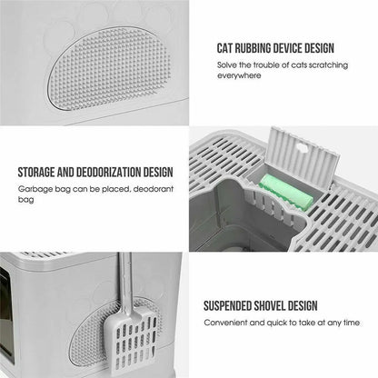 😺🐾 Foldable Cat Litter Box Front & Top Entry with Scoop