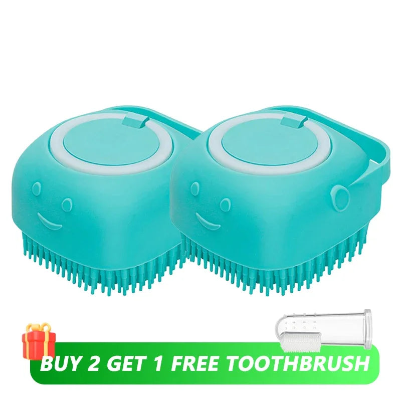 🛁🐾 Dog & Cat Bathing Brush Silicone Massage & Shampoo Dispenser