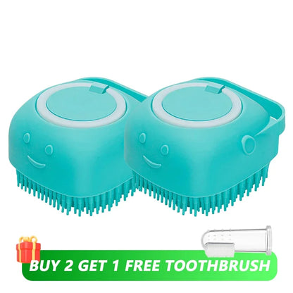 🛁🐾 Dog & Cat Bathing Brush Silicone Massage & Shampoo Dispenser