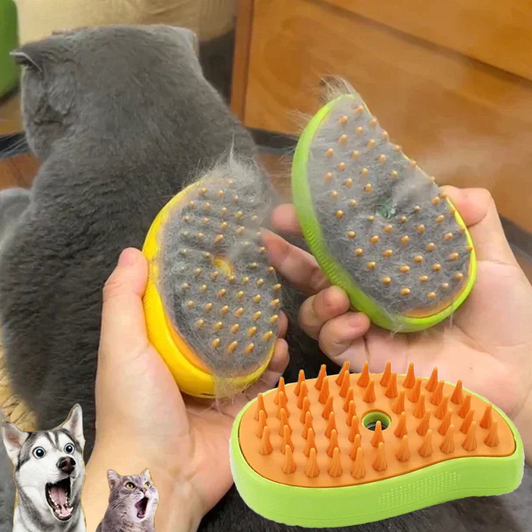 🌫️🐾 3-in-1 Steam Pet Brush Groom, Massage & De-Shed