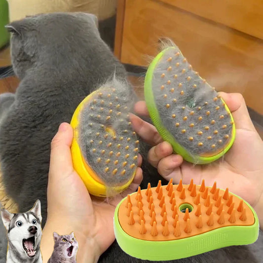 🌫️🐾 3-in-1 Steam Pet Brush Groom, Massage & De-Shed