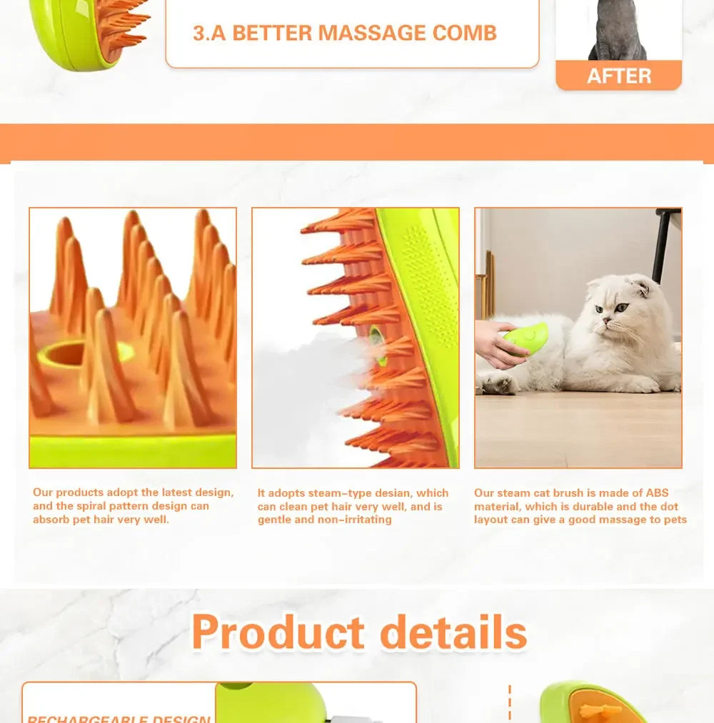 🌫️🐾 3-in-1 Steam Pet Brush Groom, Massage & De-Shed