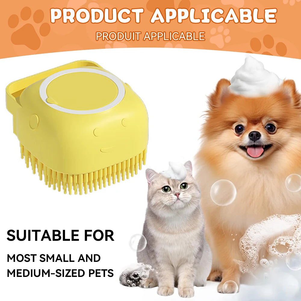 🛁🐾 Dog & Cat Bathing Brush Silicone Massage & Shampoo Dispenser