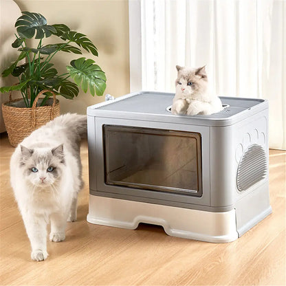 😺🐾 Foldable Cat Litter Box Front & Top Entry with Scoop