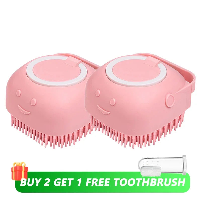 🛁🐾 Dog & Cat Bathing Brush Silicone Massage & Shampoo Dispenser