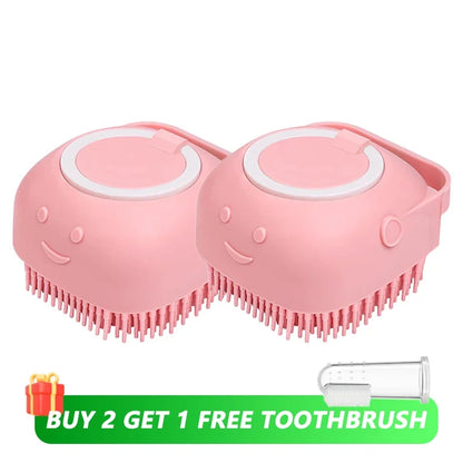🛁🐾 Dog & Cat Bathing Brush Silicone Massage & Shampoo Dispenser