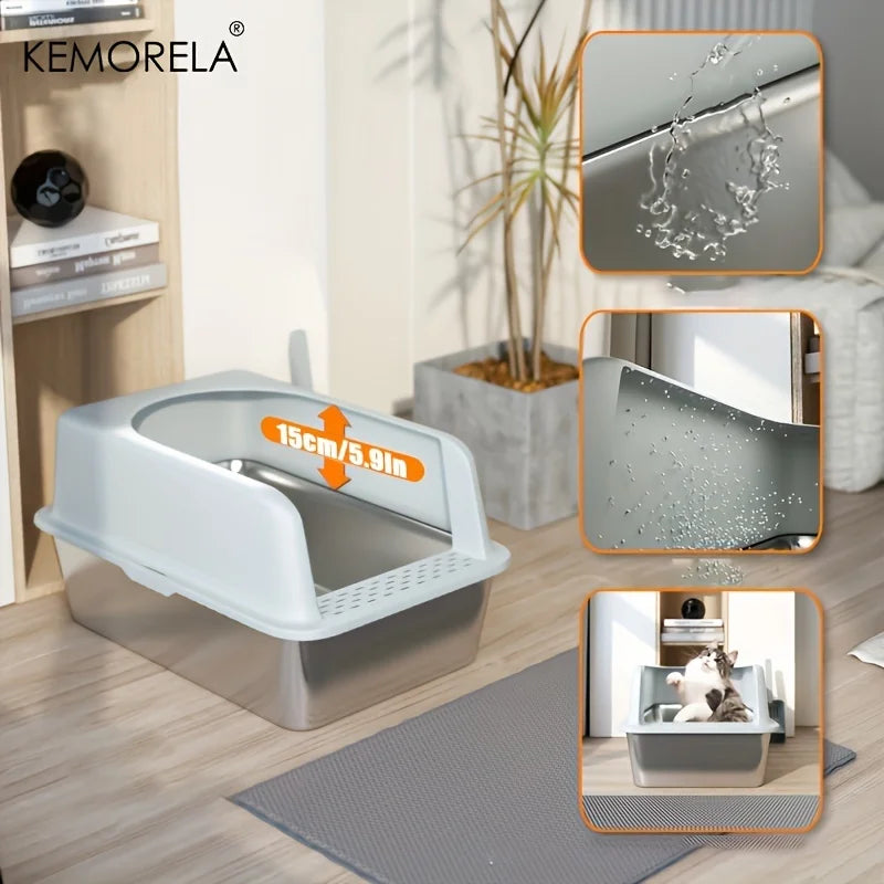😺 XL Stainless Steel Cat Litter Box  High-Sided, Odor-Free & Durable